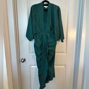 Mable Ruched Draped V-Neck Kimono MIDI Green Dress, Size Small